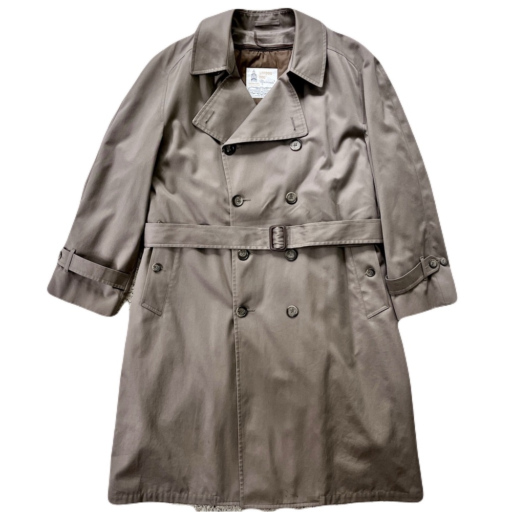 Vintage Union Made London Fog Taupe Lined Classic Trench Coat, Size 44R